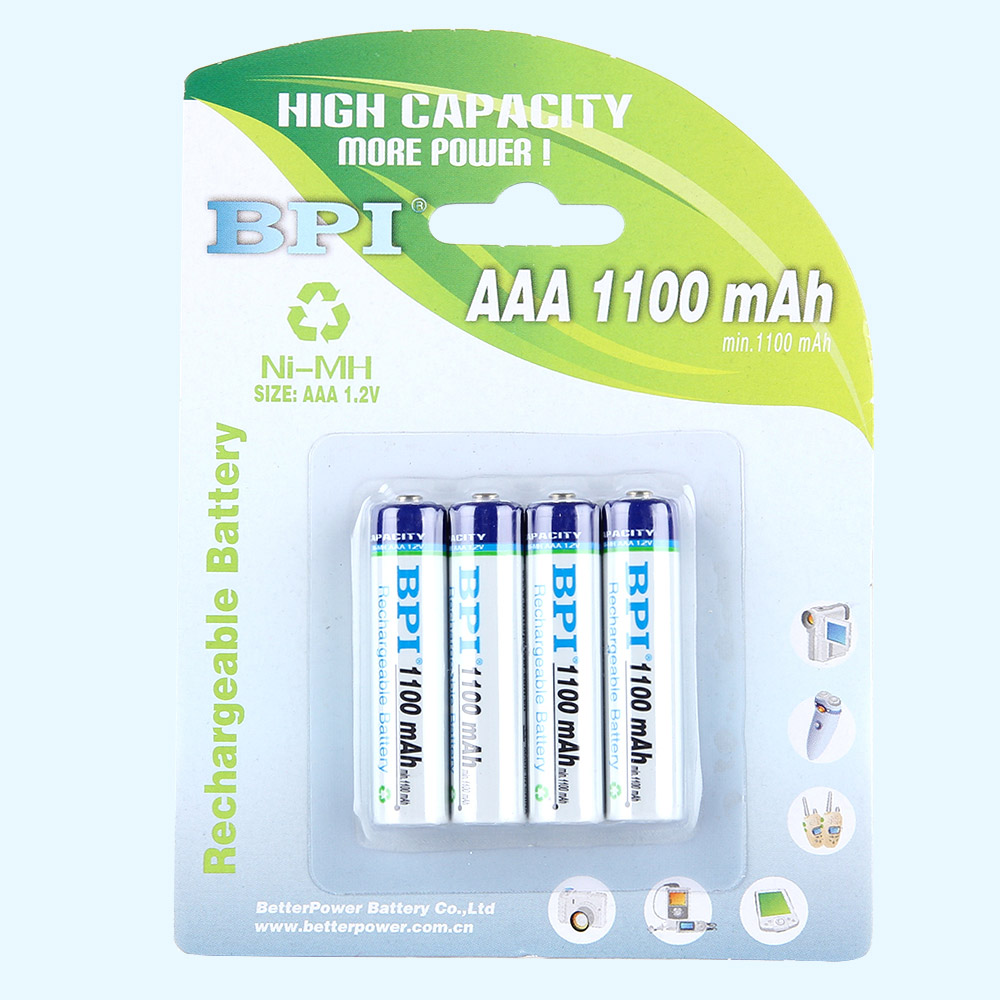 BPI跨境電商用1100mAh 1.2V高容量鎳氫7號可充電電池低內阻AAA電池,用于搖控器、兒童玩具、無限鼠鍵套