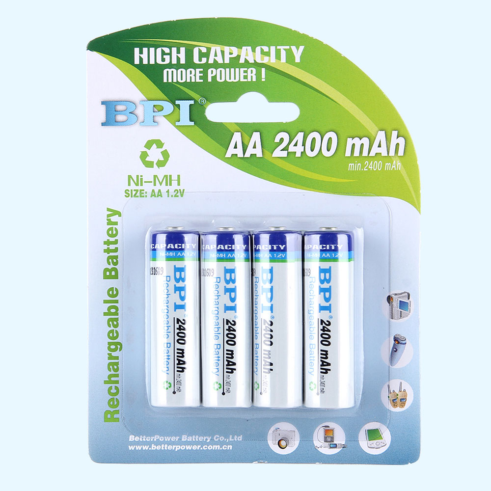 BPI跨境電商用AA5號2400mAh毫安民用高容量鎳氫電池AA5號2400mAh毫安,應用于KTV話筒,玩具及電子時鐘電子詞典